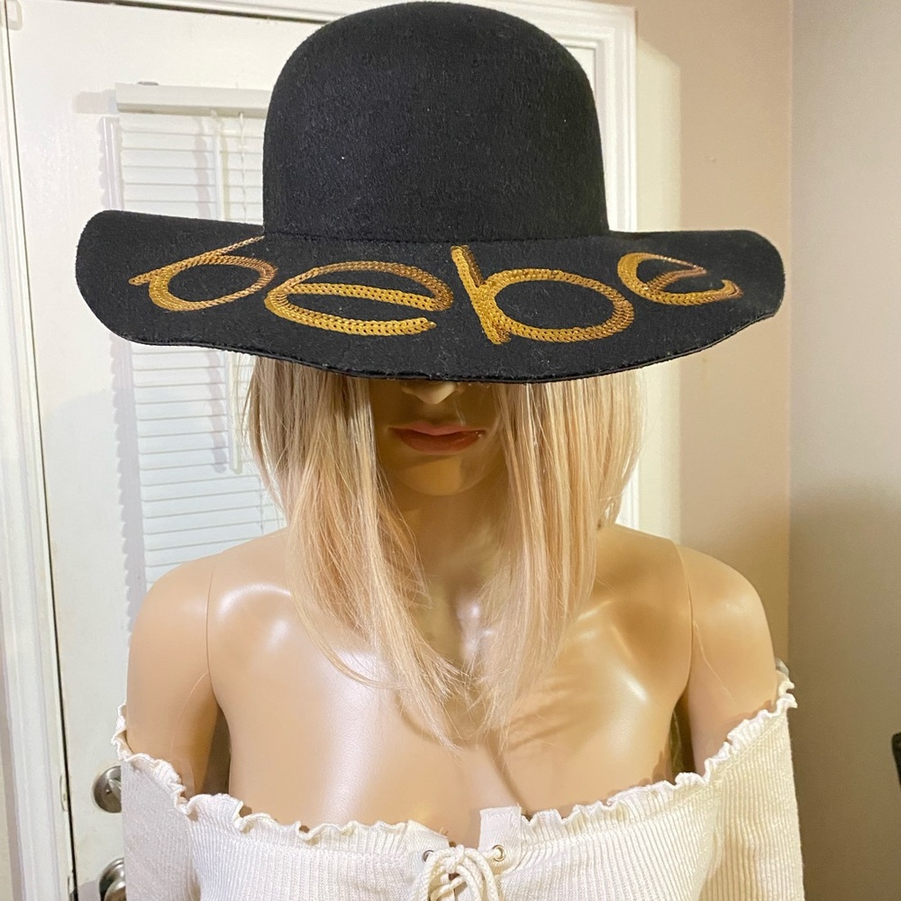 Bebe Black and Gold Wide-Brimmed Hat